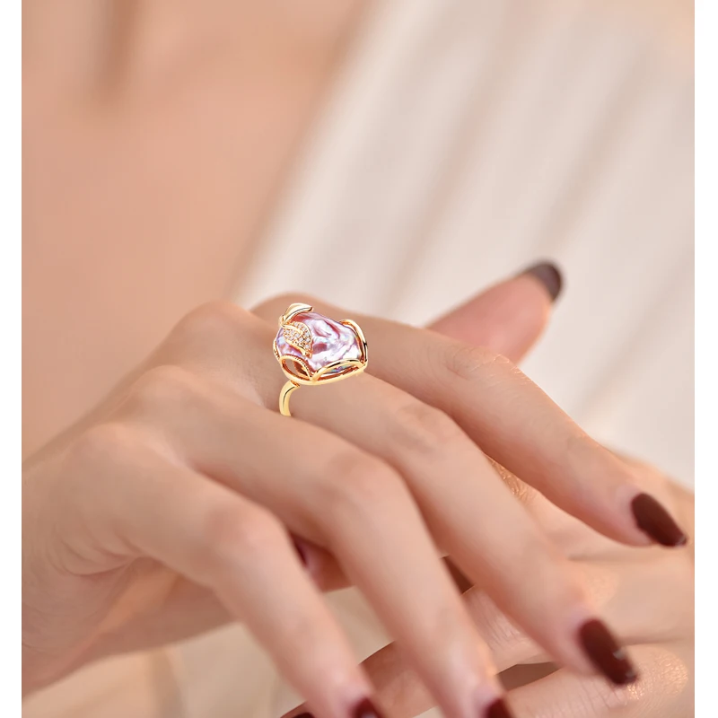 ZHBORUINI 2024 anillo de perlas barrocas 100% perla de agua dulce Natural Real chapado en oro de 14K joyería de mujer anillo Individual al por mayor