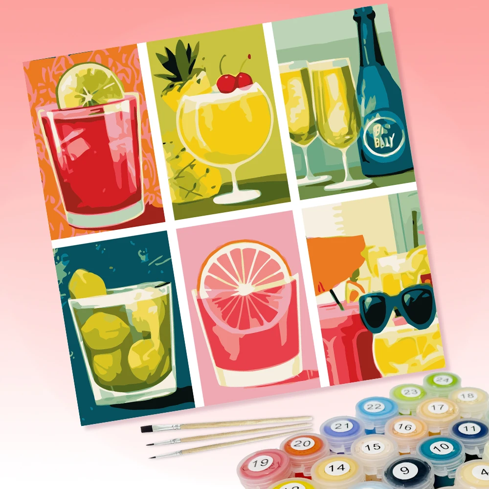 6 Stücke von DIY-Malbildern mit Sommer-, Frucht- und Getränke-Motiven, lecker und erfrischend, geeignet für die Wanddekoration zu Hause. – Detail 1