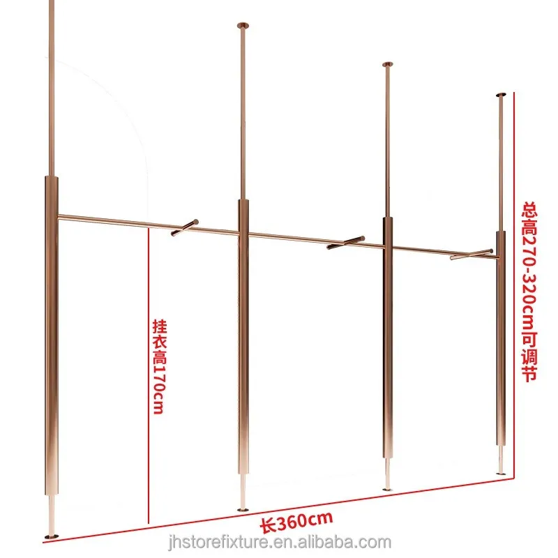 Estantes de exhibición de tienda de mujer de acero inoxidable de exhibición de tienda de mujer de oro rosa de tamaño personalizado para Boutique
