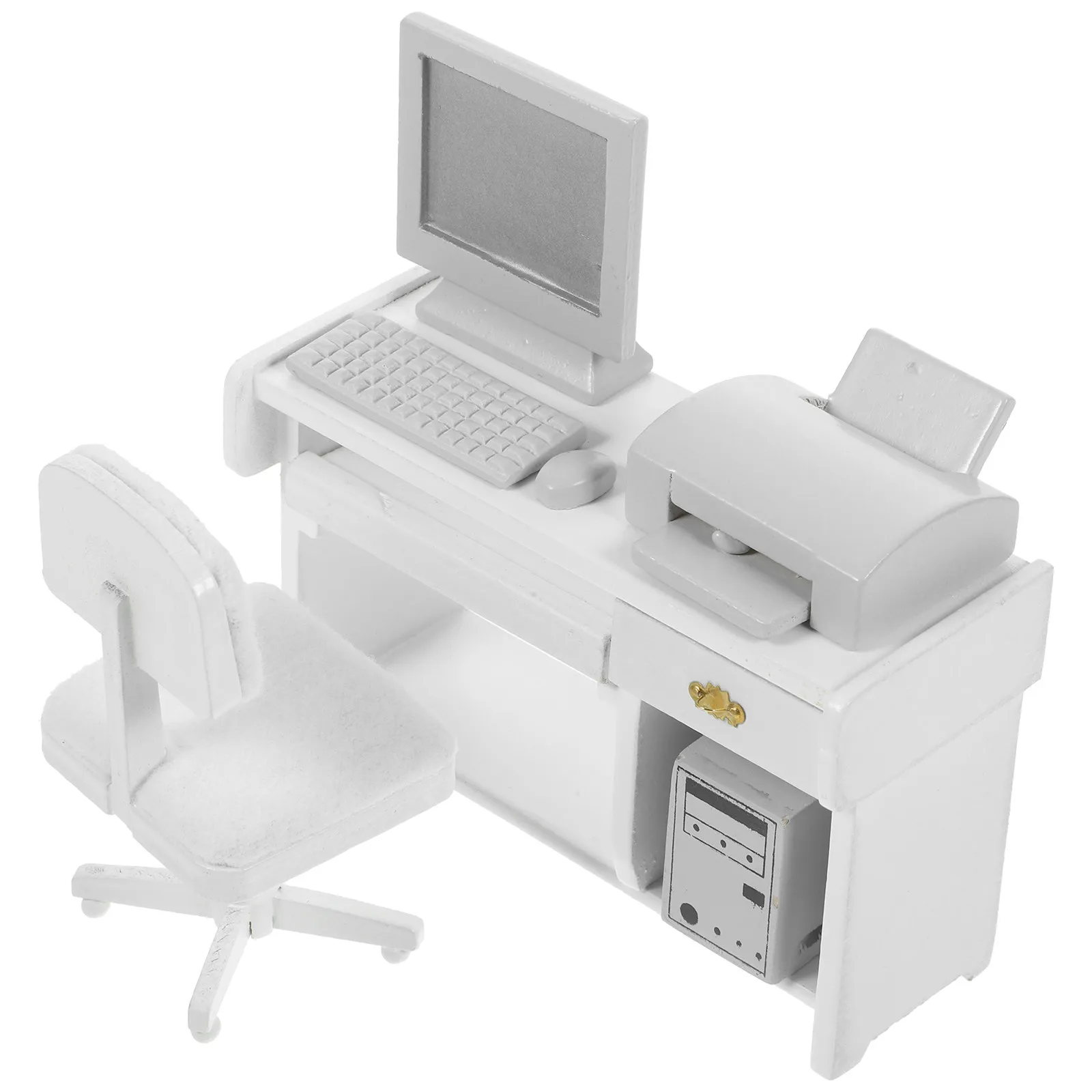 

1Set White Mini Office Desk Scene Wooden Miniature Furniture for Kids House Decoration Mini Computer Accessories