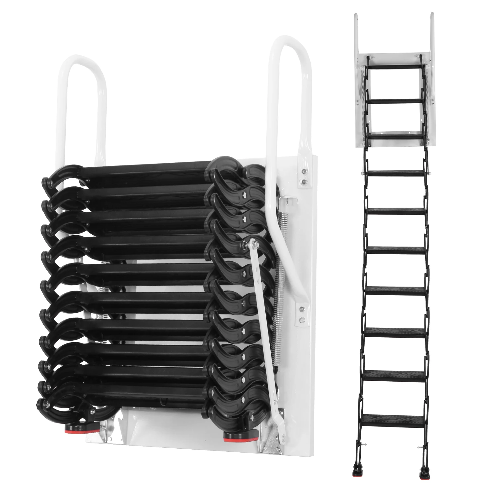

Hidden Mount Attic Extension Stairs Pull Down System Invisible Telescoping Stairs 440LBS Capacity for Garages/Roofs/Basements