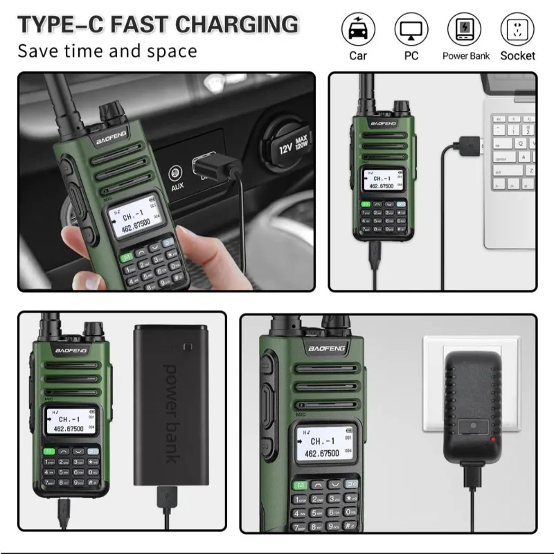 Baofeng GM-15pro جهاز اتصال لاسلكي بالأشعة فوق البنفسجية ثنائي المرحلة خارجي لمسافات طويلة من النوع c شحن راديو محمول عالي الطاقة راديو Baofeng