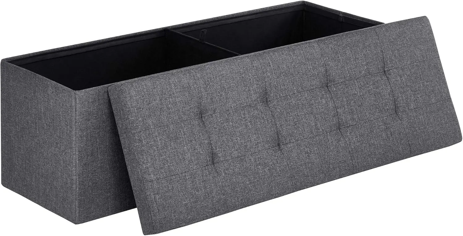 43-Inch Folding Storage Ottoman Bench with 660 lb Capacity, Dark Gray, for Living Room and Bedroom