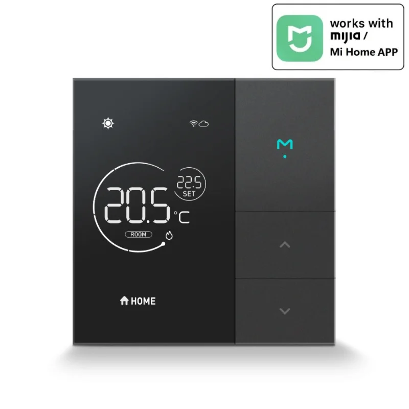 Smart WiFi Termostato para caldeira a gás, controlador de temperatura preto, piso radiante, AC, compatível com Mijia Mi Home App