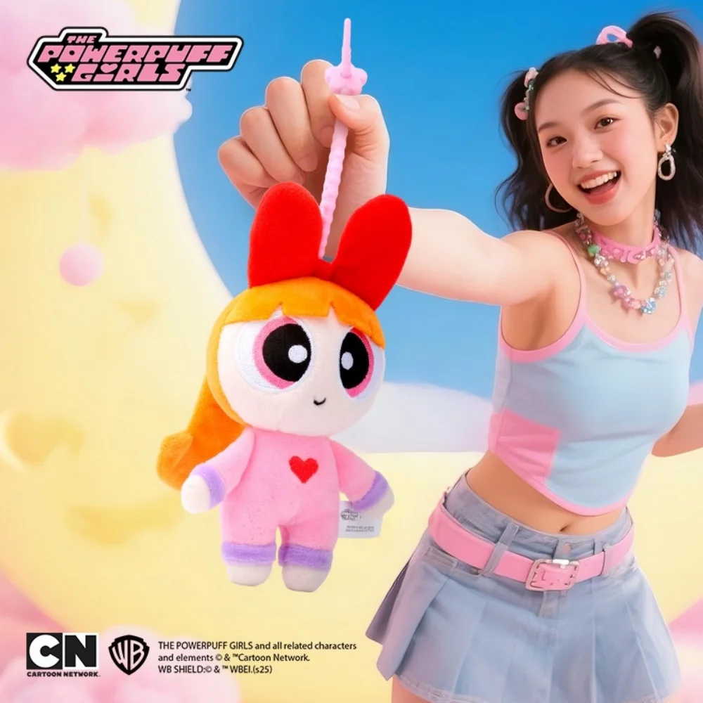 12cm 파워퍼프 걸즈 봉제 인형 키체인 장식 귀여운 버터컵 버블 블라썸 만화 가방 걸이 장식 소녀 선물