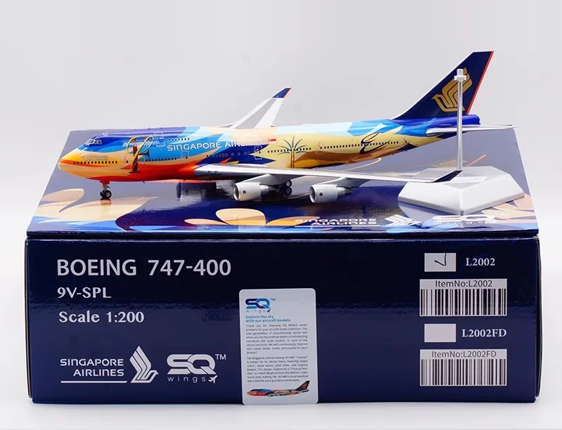 

L2002 Alloy Collectible Plane Gift SQ Wings 1:200 Singapore Airlines Boeing B747-400 Diecast Aircraft Model 9V-SPL With Stand
