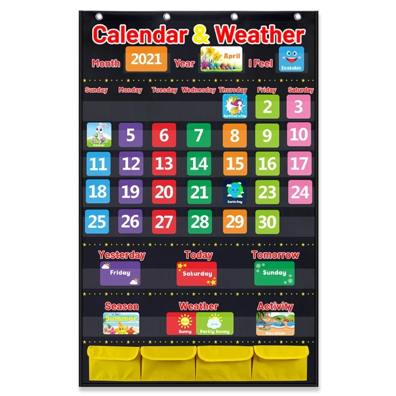 2023 New Calendar Weather Pocket Chart Classroom Monthly Calendar with 114 Cards for Kid