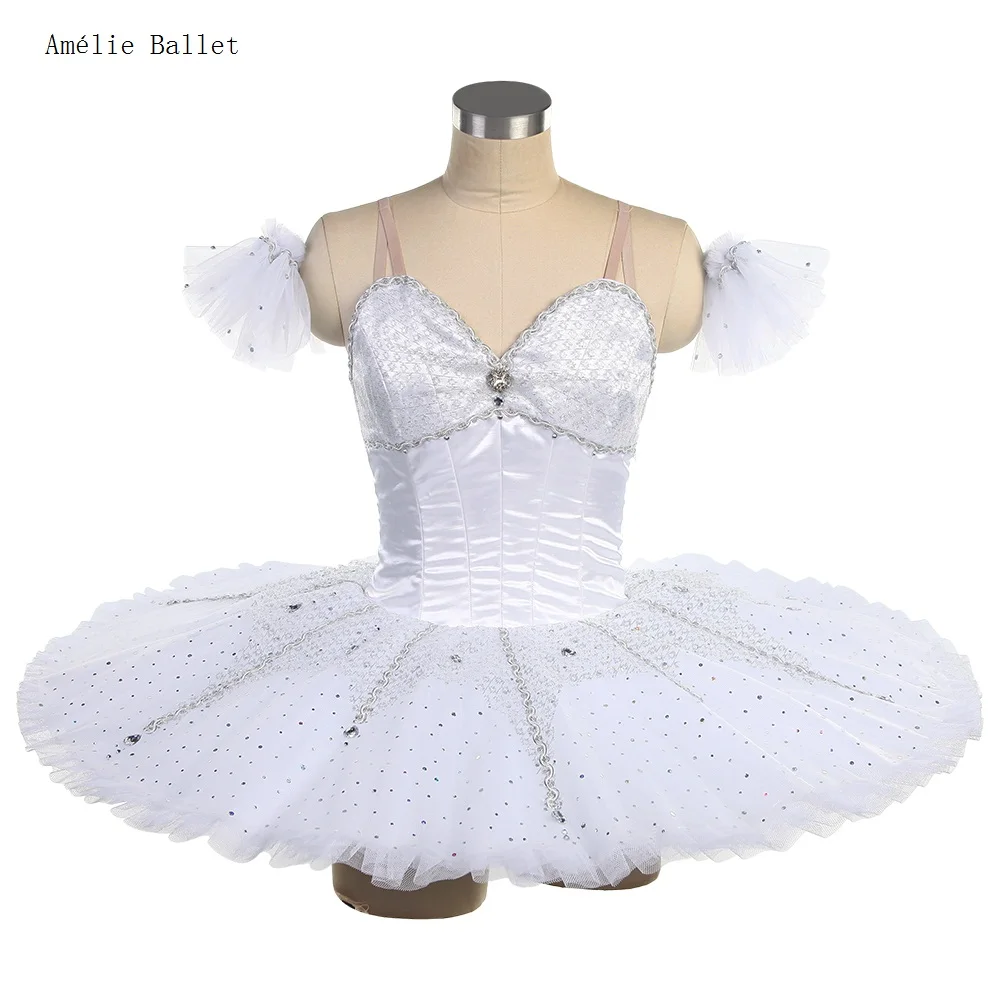 

B23079 Customized White Professional Ballet Tutu Pancake Tutu for Girls & Women Ballerina Performance or Competition Dance Dress