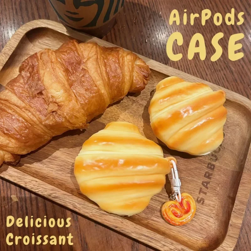 ل AirPods Pro 2nd حافظة لطيف الكرواسون الخبز لينة غطاء سيليكون ل AirPods 4 3 2 فتاة المفاتيح سماعة شحن صندوق قلادة