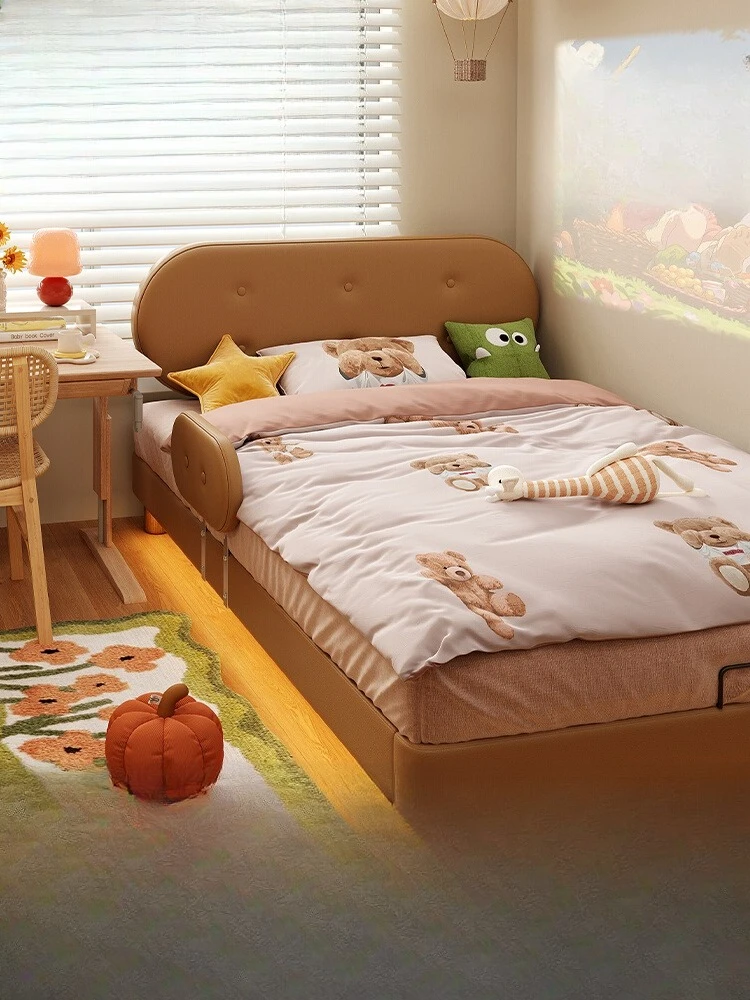 

Children's biscuits solid wood Boys' bedroom bed 1.5 meters single be d Small apartment guardrail Girl princess b ed