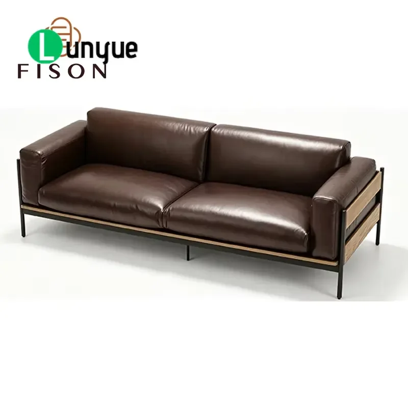 Modern Brown Leather Sofa Set Luxury Office Living Room Reception Furniture Commercial Grade Upholstered Sofa