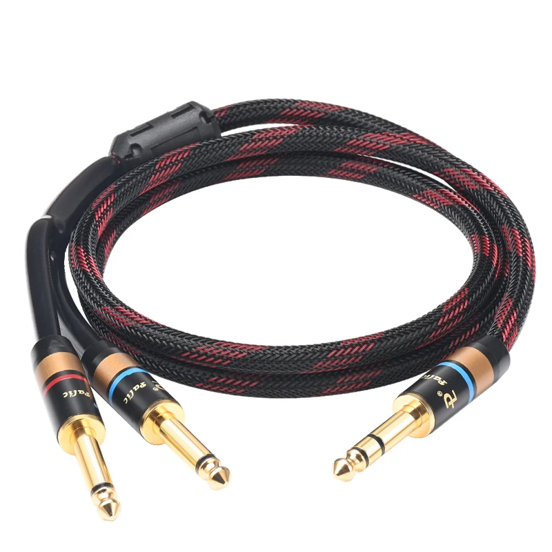 HiFi 6.5mm to Dual 6.35mm 6N OFC Male to Male Y-Splitter 6.5 TRS To 6.35 TS Audio Cable for Mixer Speaker Amplifier