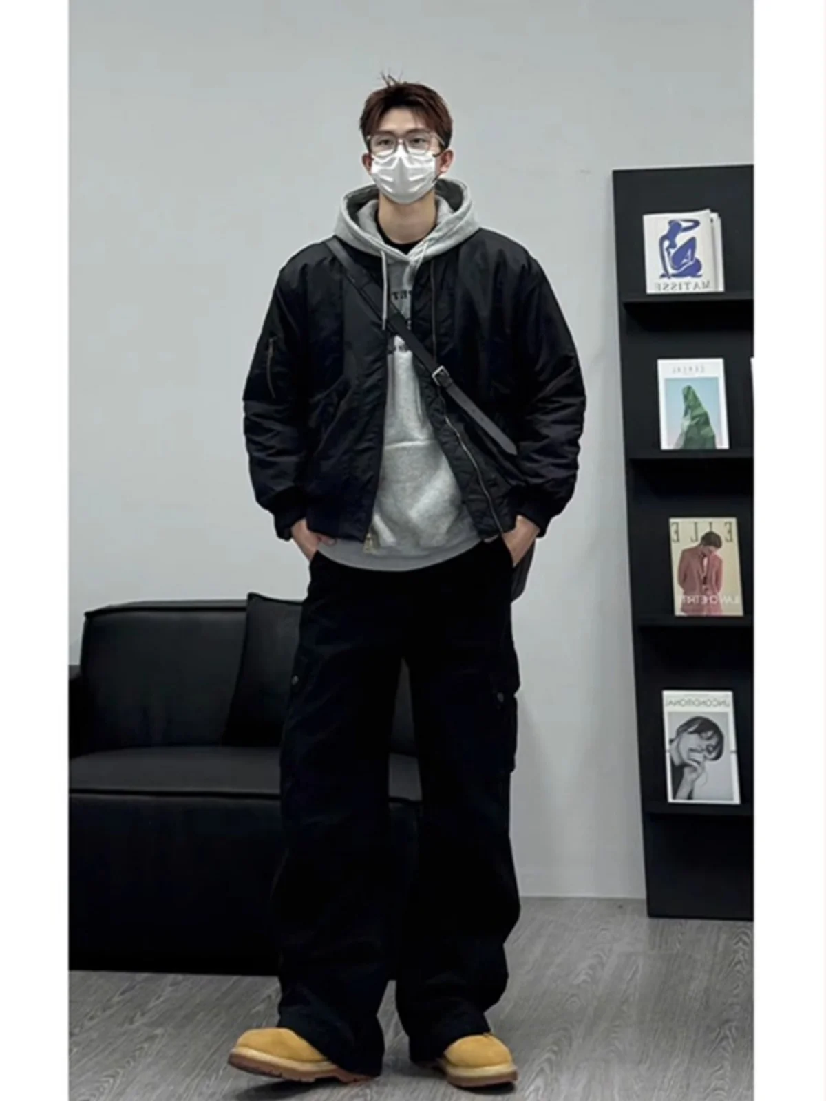 

Thiened Cotton Pilot Jaet Men's Winter Baseball Collar Outerwear Faionable Cleanfit Zipper Closure Long Sve Pure Color