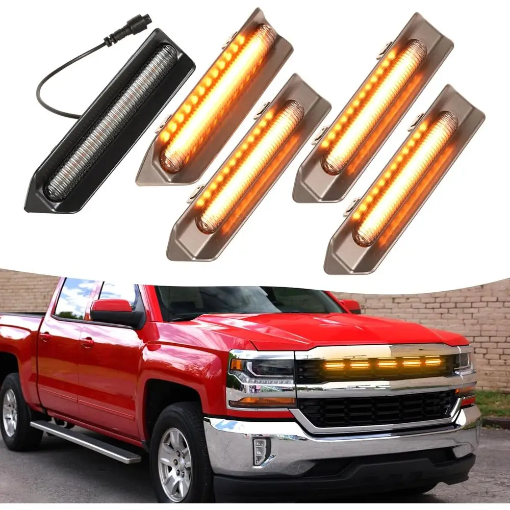 

Amber Led Grill Grille Lights bar it or 2016 2017 2018 1500 Custom WT LT LS Accories(Amber-5Leds)