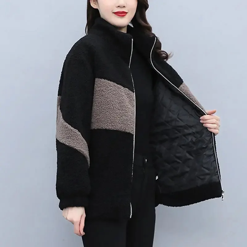 

Sheep Shearling Overcoat for Women, Short Lamb Wool Jacket, Female Casual Woolen Coats, Cold Warm Outerwear, Fur All-in-One, New