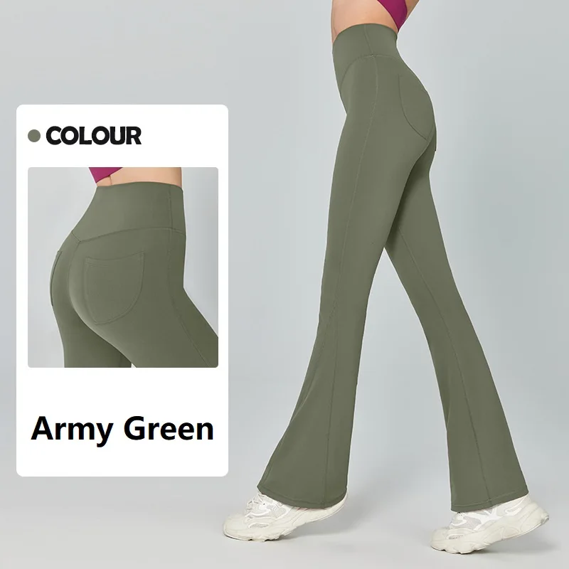 High Waist Yoga Pants Women Hip Lifting Fitness Boot Cut Tight Casual Wear Flare Trousers in Black Gray Green Brown