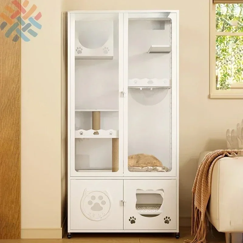 

AACat Villa: Роскошный стальной вольер для кошек, домашний кошачий домик со встроенным туалетом, водонепроницаемый и антикоррозийный шкаф-контейнер для кошек, товары для животных