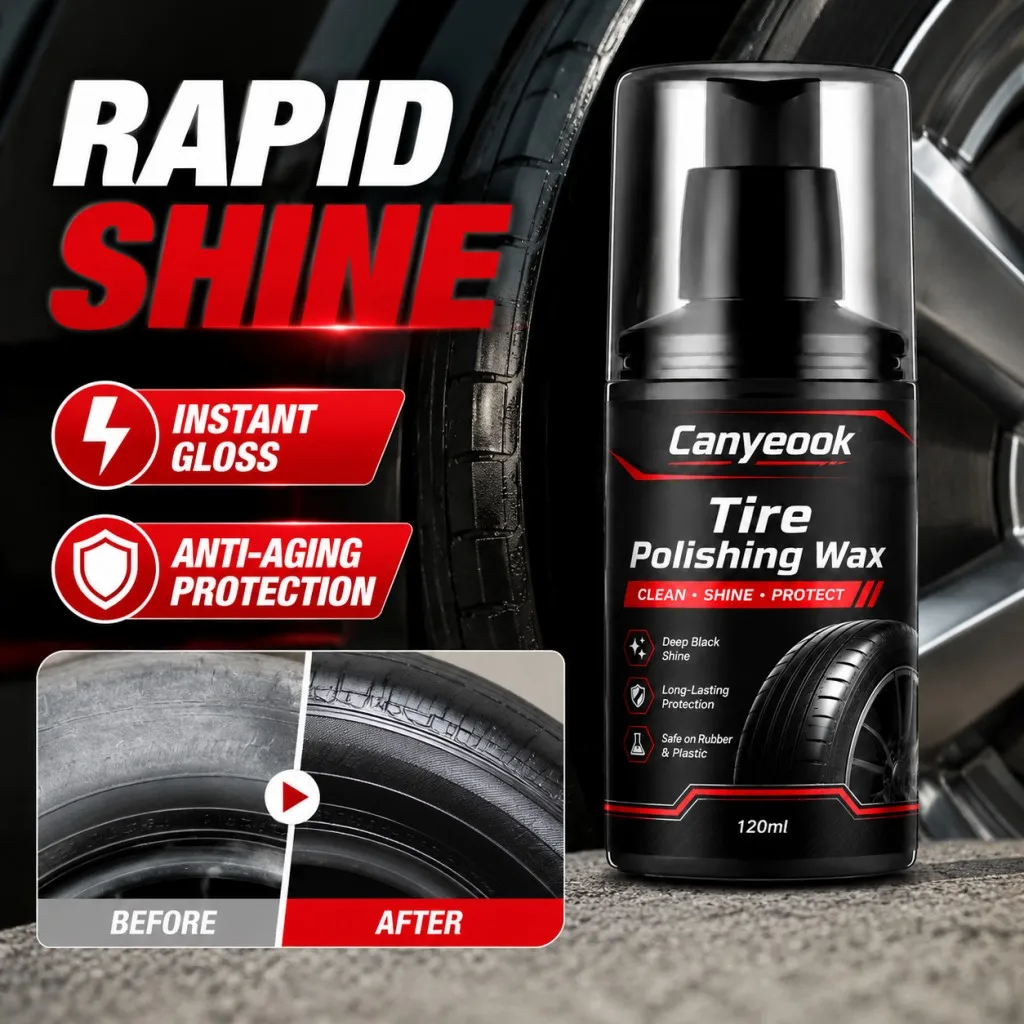 CANYEOOK Tire & Rubber Polish - Restores Shine on Tires, Rubber & Plastic, Anti-Aging Care, Long-Lasting Luster 120ml