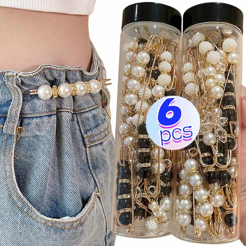 1Set Clothing Brooches Waist Adjustment for Women Pearl Lapel Pin Sweater Dress Brooch Pins Badge Buckle DIY Accessories