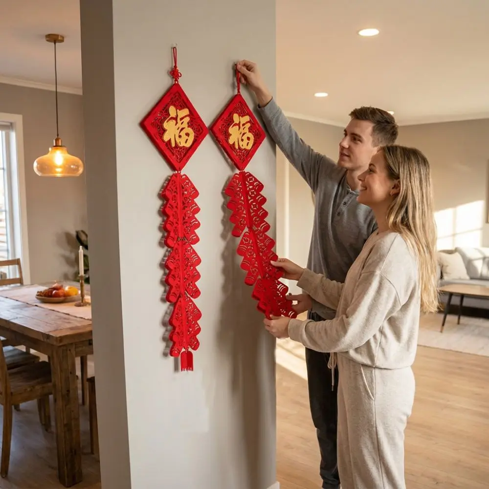 2pcs Chinese Style New Year Hanging Decoration Blessing Lucky Bag Firecracker String Pendant Tassel Traditional