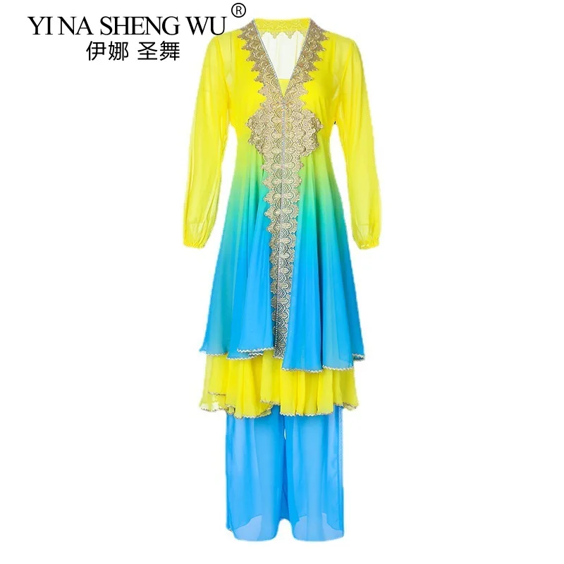 جديد ملابس رقص الشعبية ملابس رقص البطن بانداري التدرج متوهج تنورة أداء مجموعة الزي المرأة أنيقة عرض مسرحي فستان #5