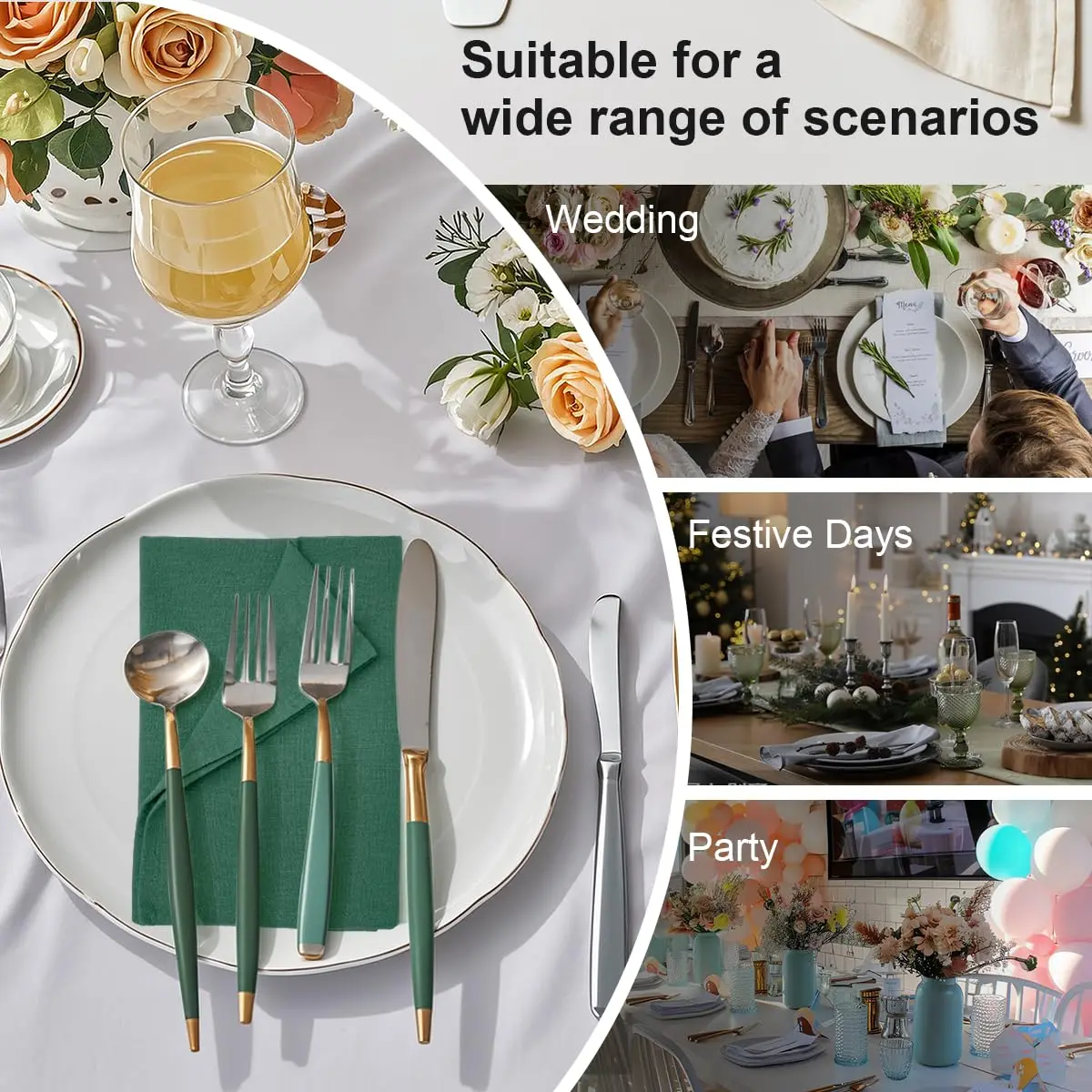 Set of 6 Cotton Cloth Napkins 30x45cm, Washable Reusable Christmas Napkins for Wedding Party Birthday Dining Table Decorations