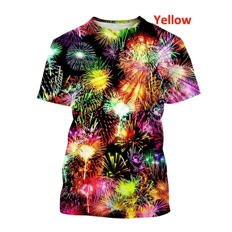 

New 3D Beautiful Fireworks Printing T Shirt Children Fashion Summer Cool Streetwear Short Sleeves Women Harajuku Tee Shirts Tops