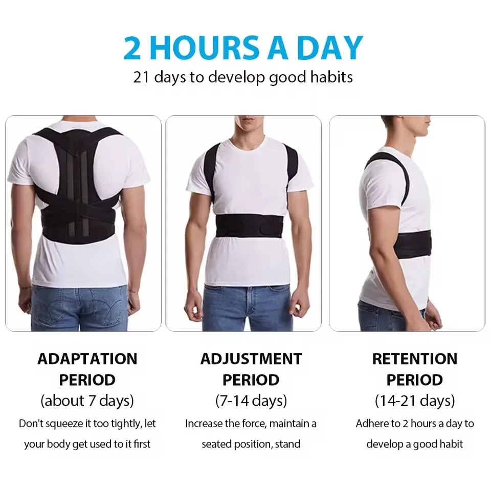 Women's and men's back lumbar support posture correction belts that adjust shoulder postural support to improve scoliosis