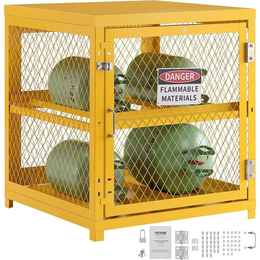 

Propane Cylinder Storage Cabinet with 4-Cylinder Capacity, 31 x 30 x 35 Dimensions, Yellow Powder-Coated Finish
