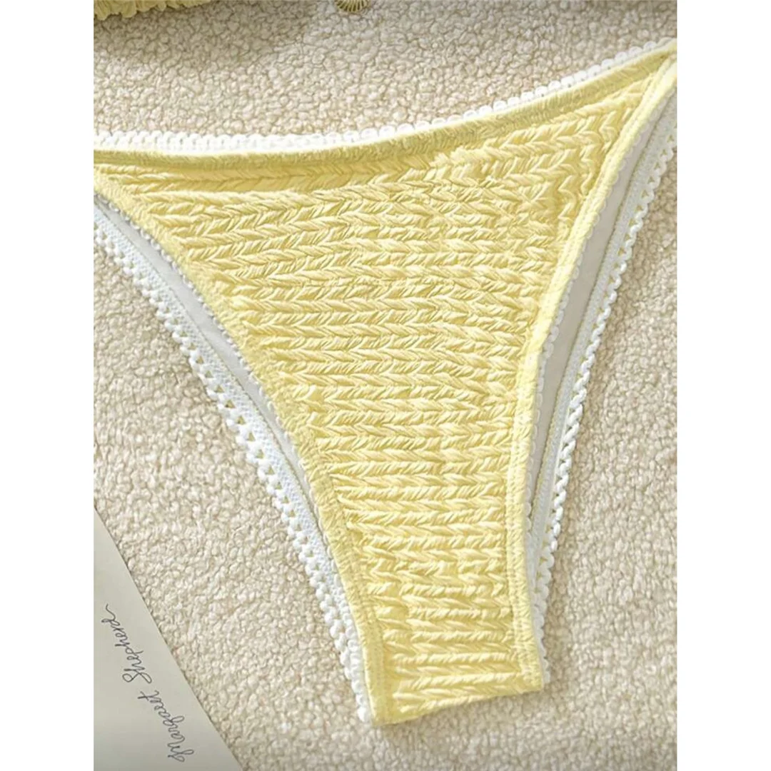 Zweiteiliges Bikini-Set mit hoch geschnittenen Beinen, Badeanzug, Badebekleidung, geraffter, knitteriger Halter-Bikini, Damen-Badebekleidung, Damen-Badeanzug M125 – Detail 17
