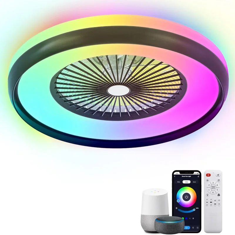 Intelligent Graffiti RGB Colorful Fan Light European and American Japanese Standard Fan Light Bedroom Study Ceiling Fan Light
