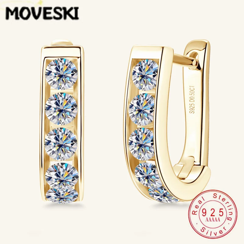 

Серьги-кольца MOVESKI из стерлингового серебра 925 пробы, с одним рядом сверкающих муассанитов, для женщин, на каждый день и для вечеринок, изысканные ювелирные украшения