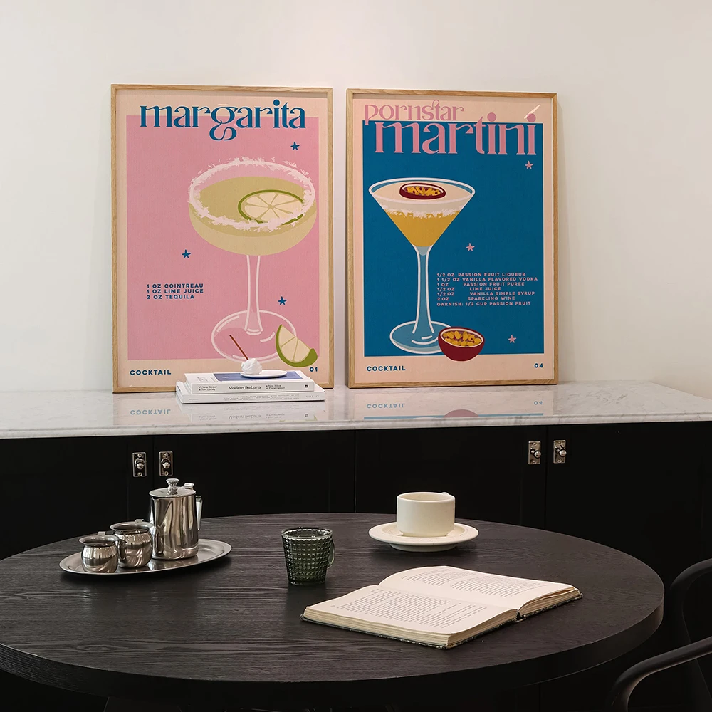 Margarita Martini Cocktail Bar Prints and Posters Retro Aesthetic Wall Art Pictures Kitchen Shop Club Decor Canvas Painting