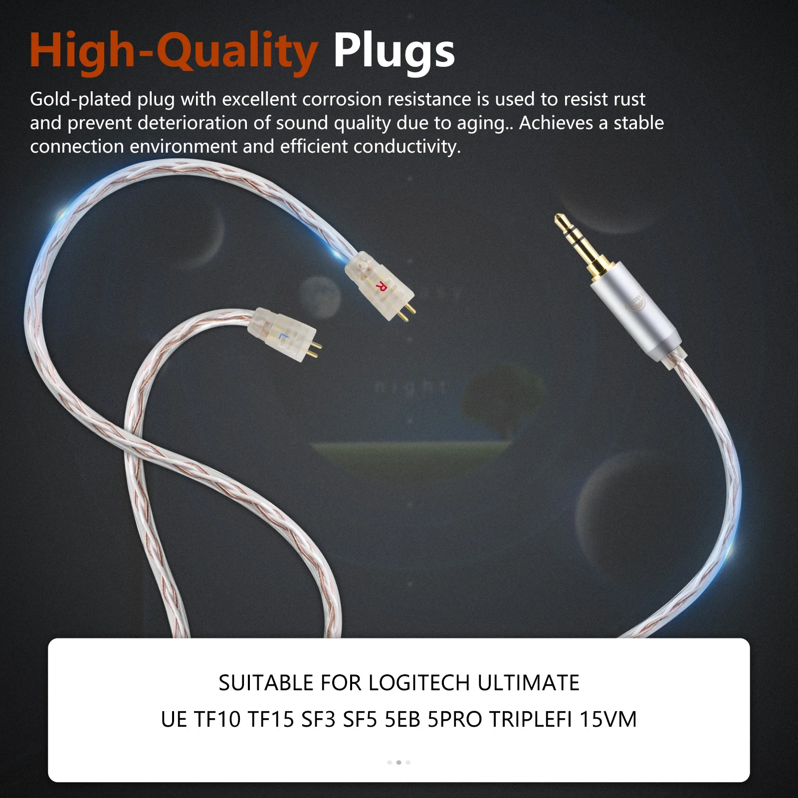 OKCSC Replacement Cable for LOGITECH UL TIMATE UE TF10 TF15 SF3 SF5 5EB 5PRO TRIPLEFI 15VM with 2.5mm 3.5mm 4.4mm Type-c Plug