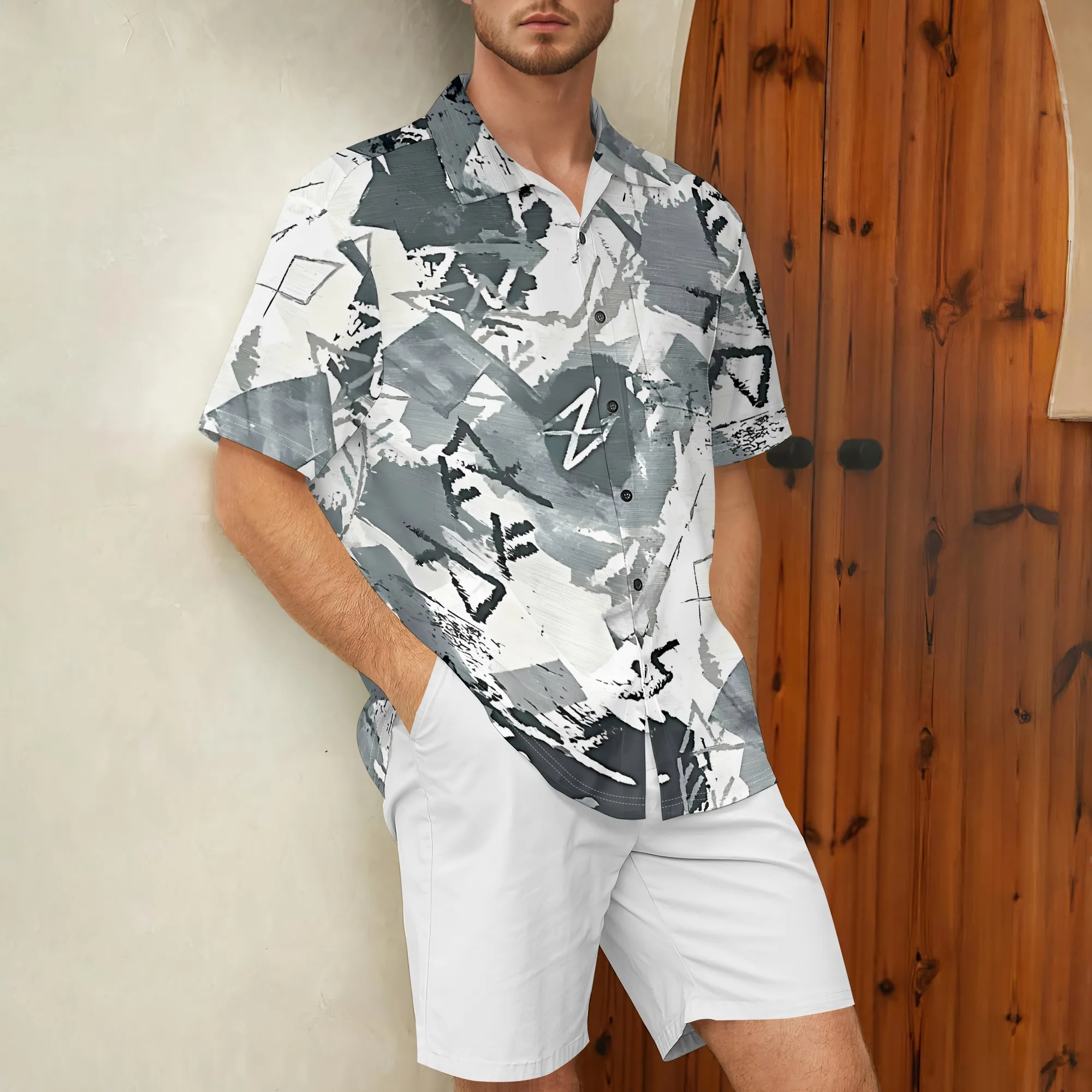 

YEAE Ink Wash Print Shirt for Men Summer Casual Short Sleeve Top