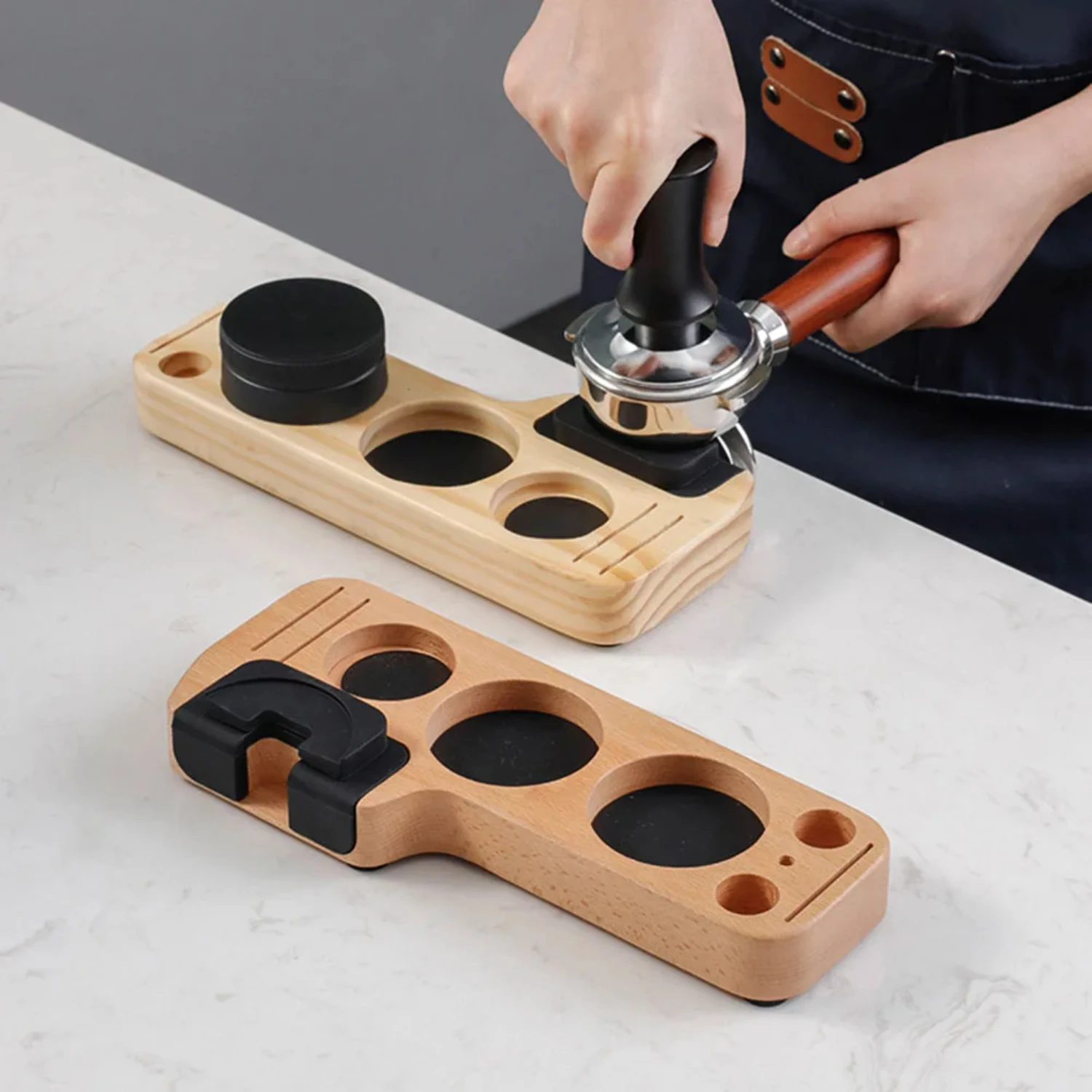 

25cm Coffeeware Portafilter Tamper Stand Teaware Pine Wood Portafilter Organizer Coffee Lever Tool Tamper Mat.