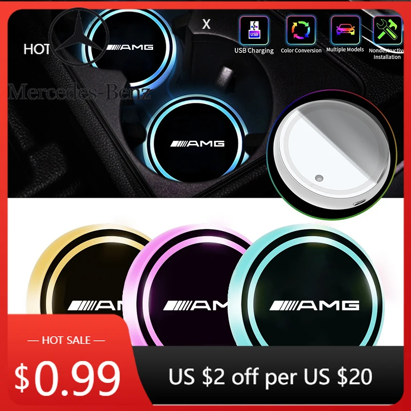 

Автомобильная наклейка, светодиодная автомобильная чашка, USB-зарядка, светящаяся подставка для Mercedes Benz AMG W177 W176 X166 X167 C257 C218 X253 C118 C117 H247 Au