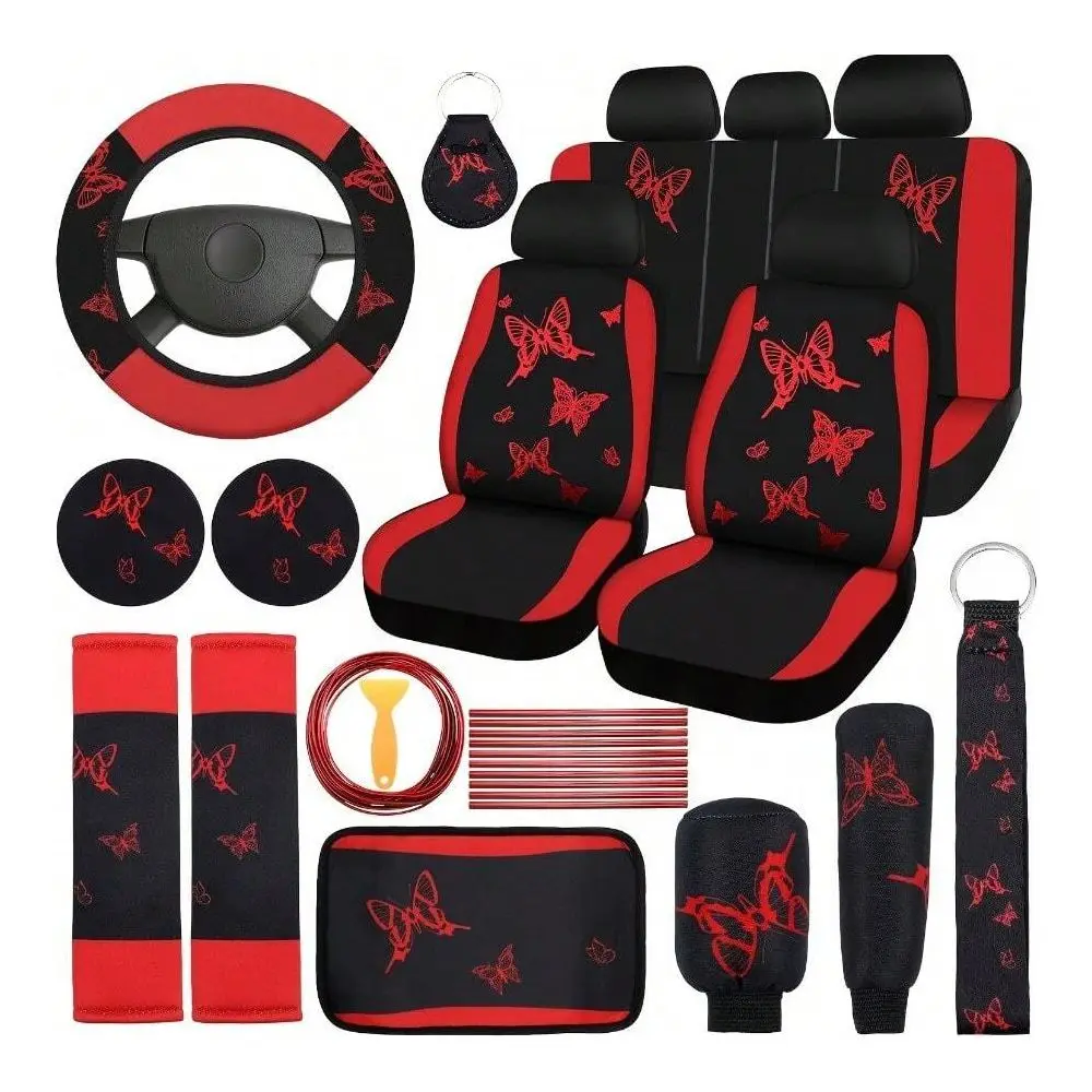 

Комплект чехлов для автомобильных сидений Butterfly, 5 предметов, для передних и задних сидений, с ремешками на руку, 2 подставками для стаканов, подушками для подлокотников, 2 чехлами для ремней безопасности