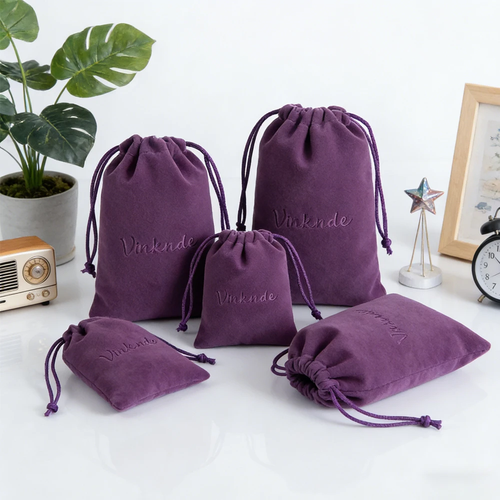 

Personalized 50 Lot Jewellry Pouch Gift Purple Velvet Drawstring Packing Christmas Decor Bag Candy Bracelet Necklace Storage