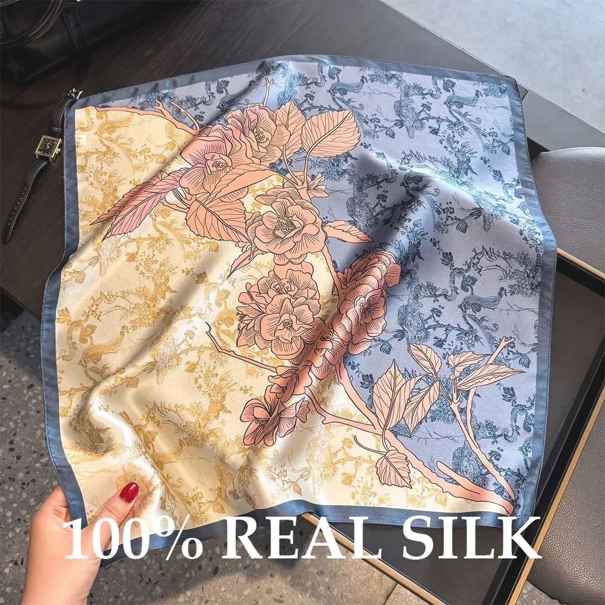 

100% натуральный шелковый шарф, женский модный универсальный тонкий шелковый шарф, хиджаб с цветком, маленькие квадратные шарфы, многофункциональные завязки на шею