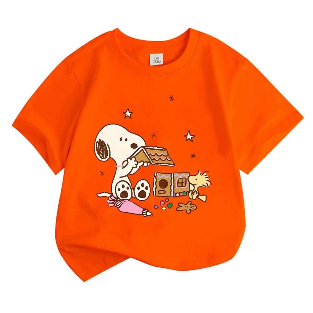 Cartoon Printing Snoopy Kids T-shirts Summer Cute Graphic Print Girls Tee-shirt Casual Short Sleeve Cotton Boys Tshirts Children