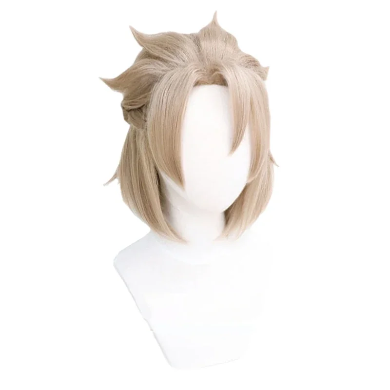 High Quality Game Genshin Impact Albedo Cosplay Wig Short Linen Braided Heat Resistant Synthetic Hair Anime Wigs   Wig Cap