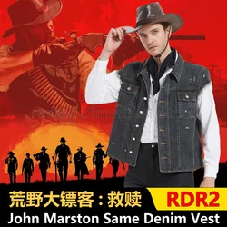 Game RDR2 John Marston Cosplay Costumes Denim Vest Western Gunslinger Coat For Men Women