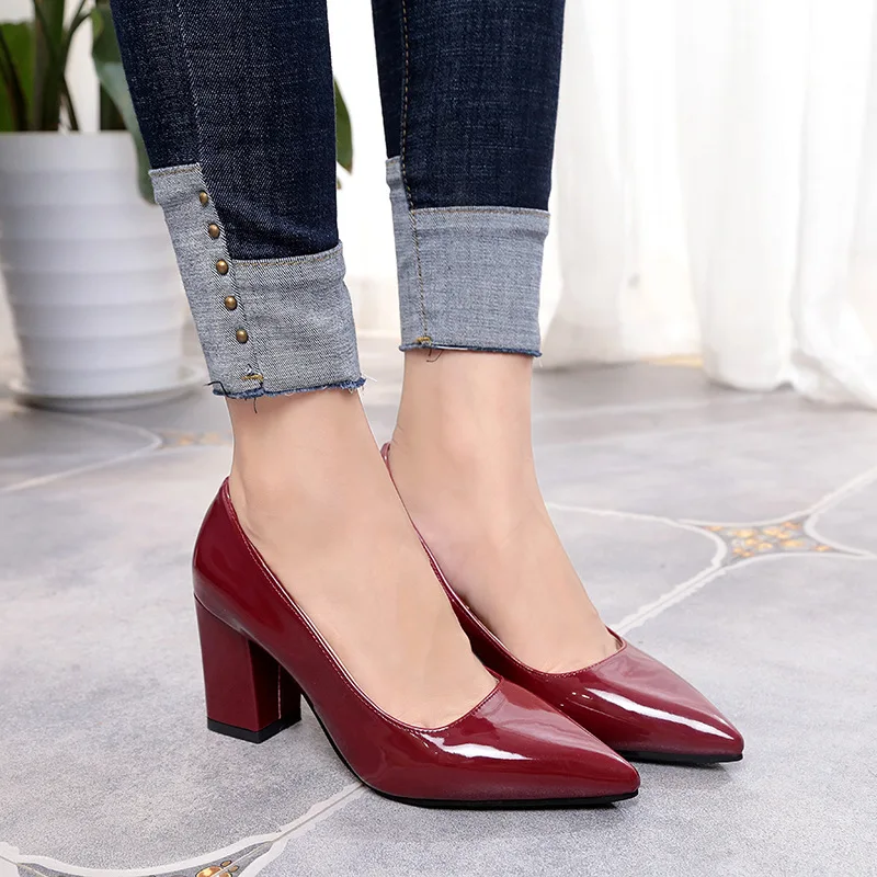 Fashion Pattern Women Pumps New Spring Ladies Platform Shoes Point Toe Square Heels Woman Shoes Slip-on Lady Shoes Women