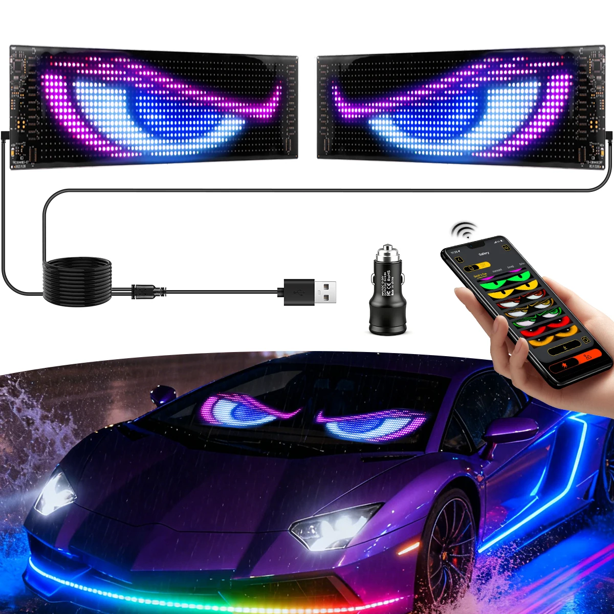 LED Luminous Sign RGB Matrix Panel Rolling Advertisement LED Module Programmable logo Lights for Car Motorcycle LED Eyes Lights