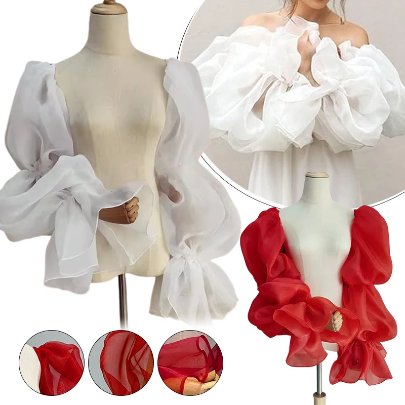 Wedding Arm Sleeves Detachable Puff Bridal Bowknot Sheer Tulle Fairy Sleeves for Evening Dress Stage Performance Party Banquet