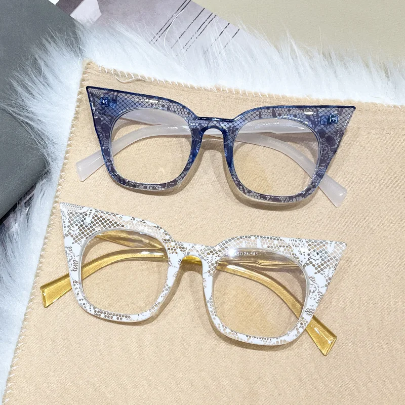 2024 Women's Advanced Cat Eye Mesh Anti Blue Light Glasses Fashion Brand Designer Retro Extra Large Slimming Flat Light Glasses