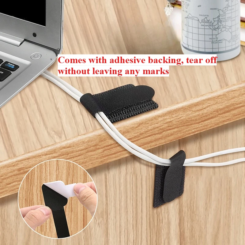 Reusable Self-Adhesive Cable Ties Adjustable Cord Organizer Straps Fastening Wire Management for Desk Cord Rope Holder