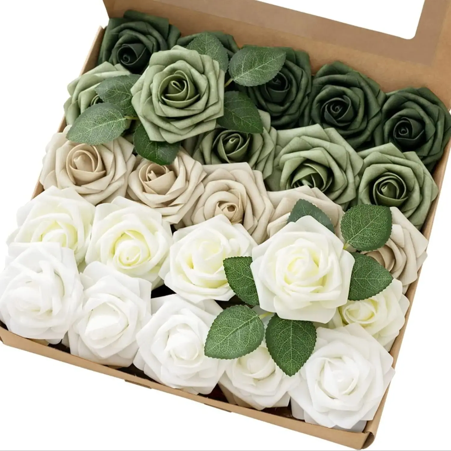 

Mefier Artificial Flowers 25/50pcs Shades of Sage Green Flowers with Stem Green Roses for DIY Wedding Bouquets Home Decorations