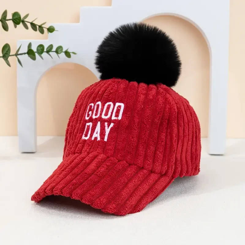 Children's Embroidered Woolen Baseball Cap For Winter